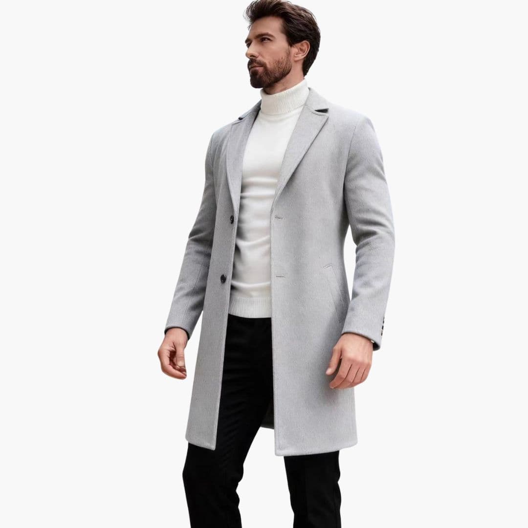 Manteau Long Homme en Laine avec Col à Revers