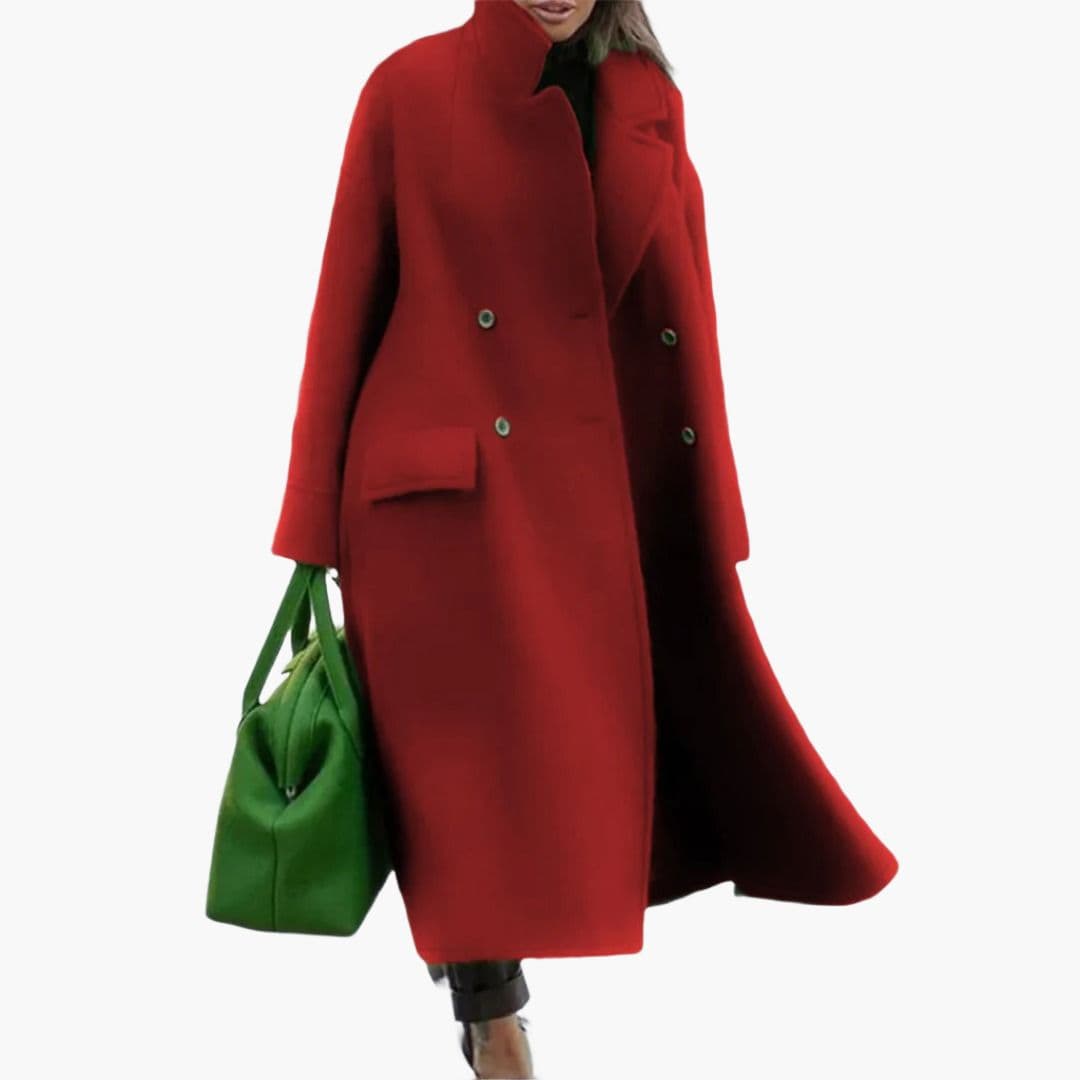 Manteau long pour femme avec boutons sur le devant et col à revers