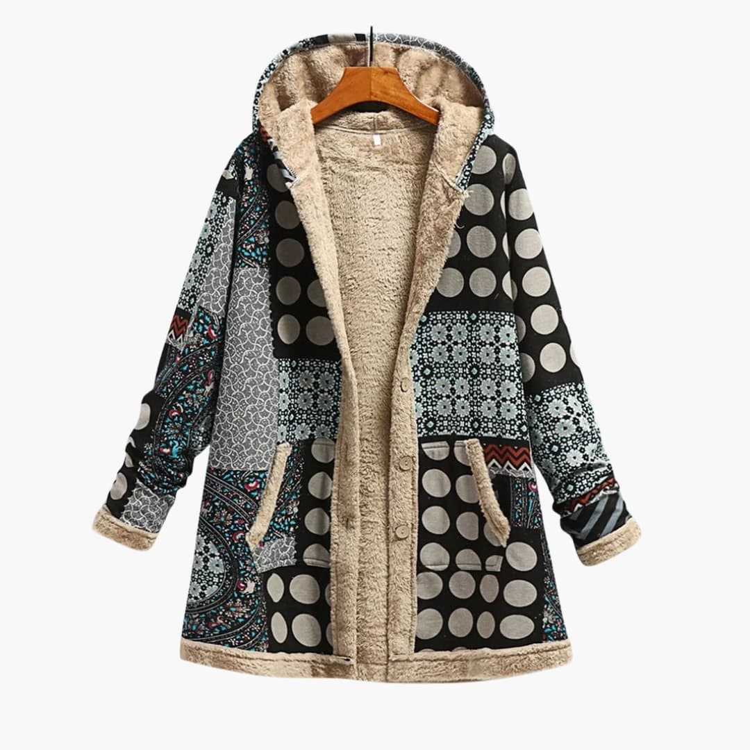 Manteau à capuche femme avec patchwork et doublure polaire