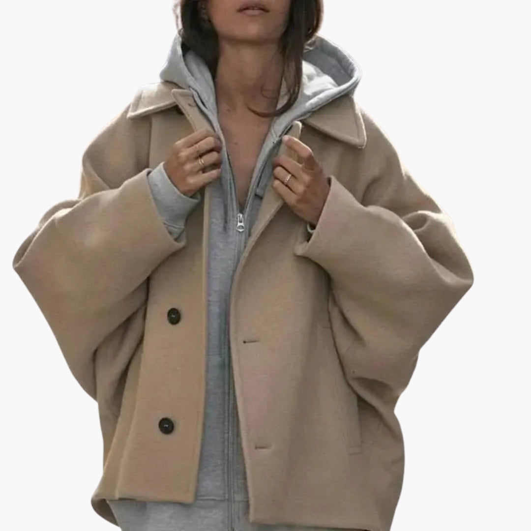 Manteau court femme avec col à revers et manches larges