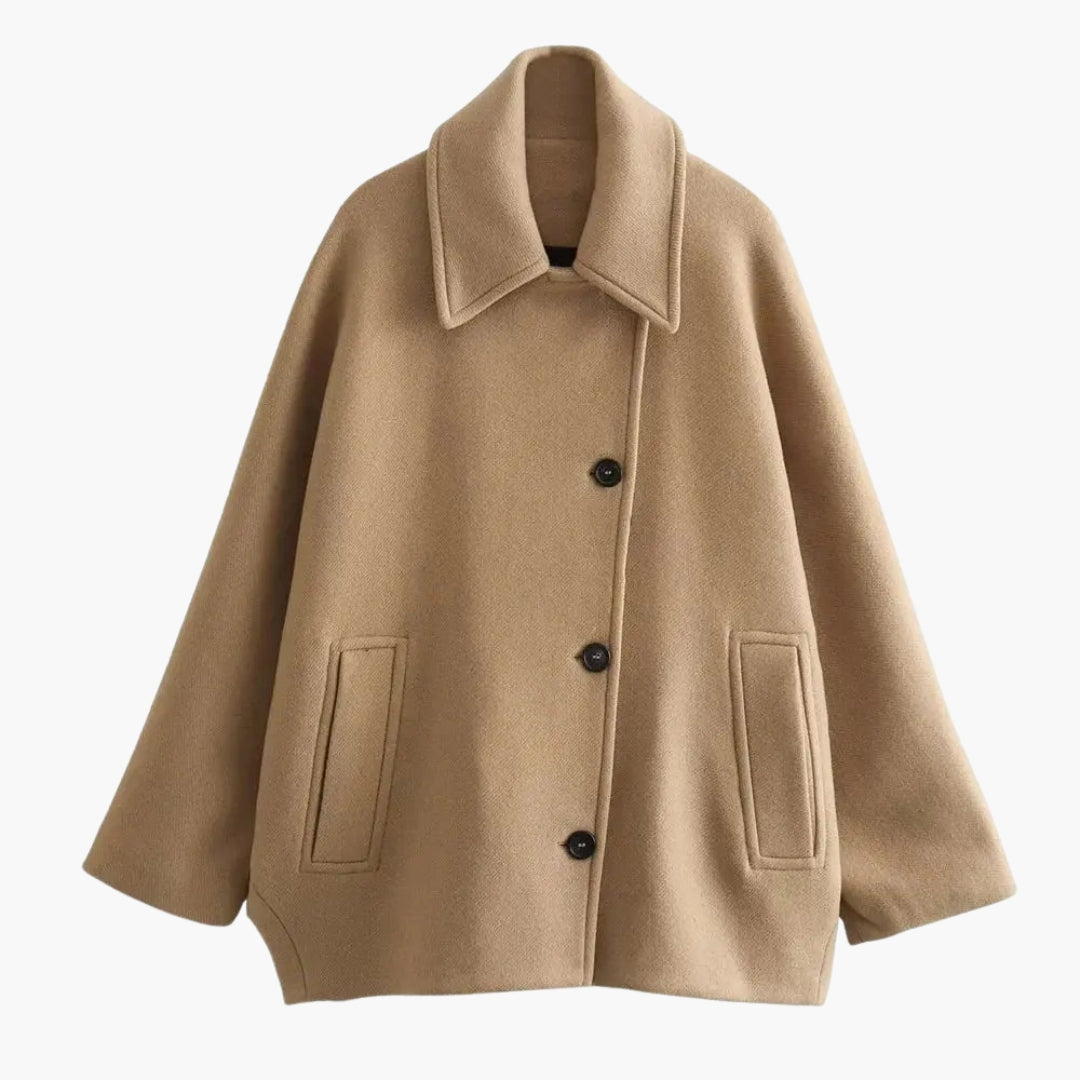 Manteau court femme avec col à revers et manches larges