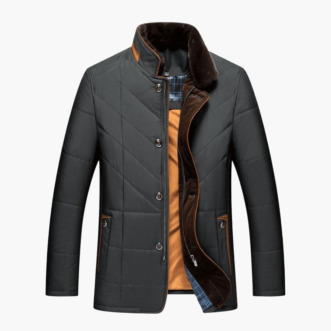 Cappotto uomo con collo alto e chiusura doppia