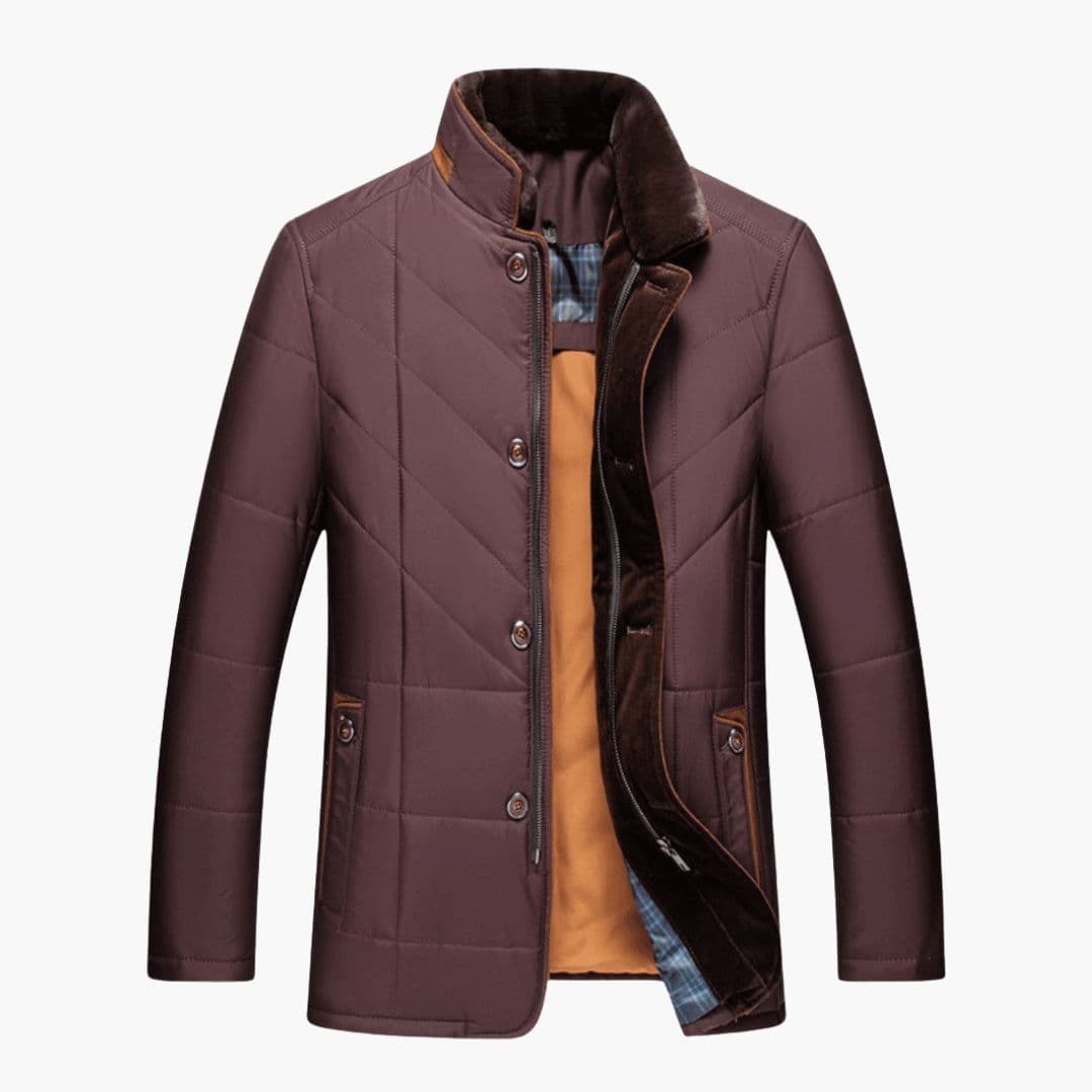 Cappotto uomo con collo alto e chiusura doppia