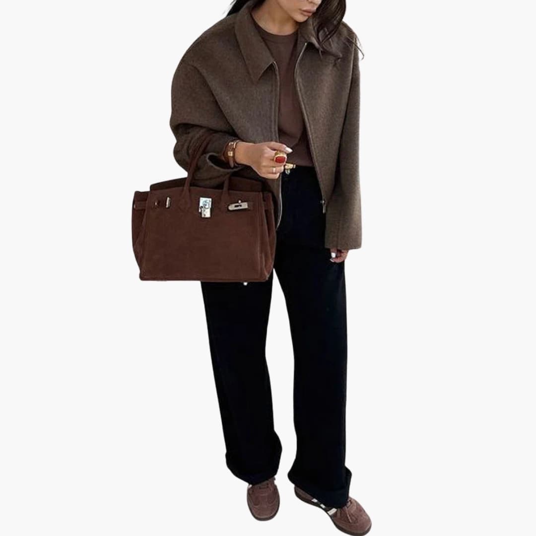 Manteau femme avec coupe ample et surface tissée