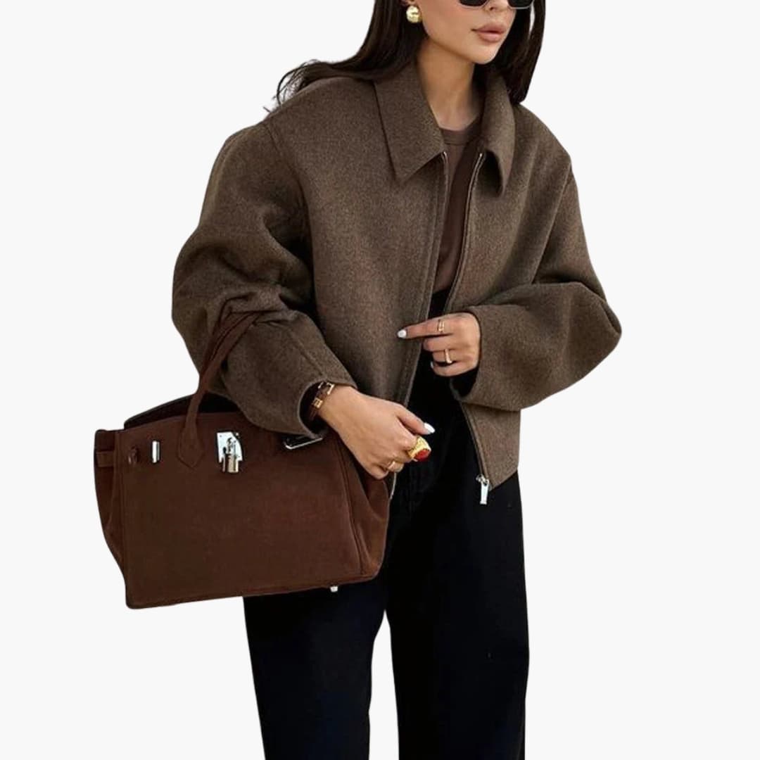 Manteau femme avec coupe ample et surface tissée