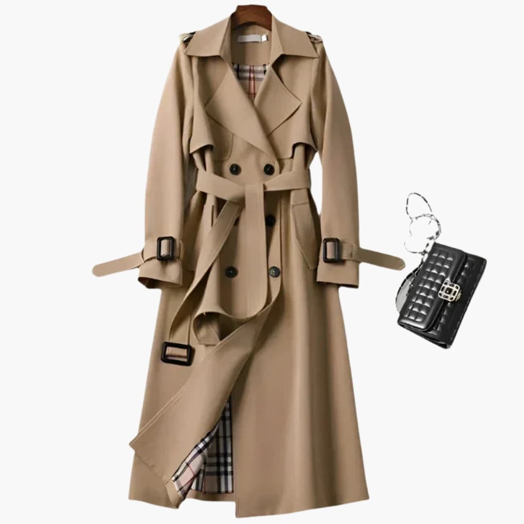 Manteau femme avec double boutonnage et surface tissée