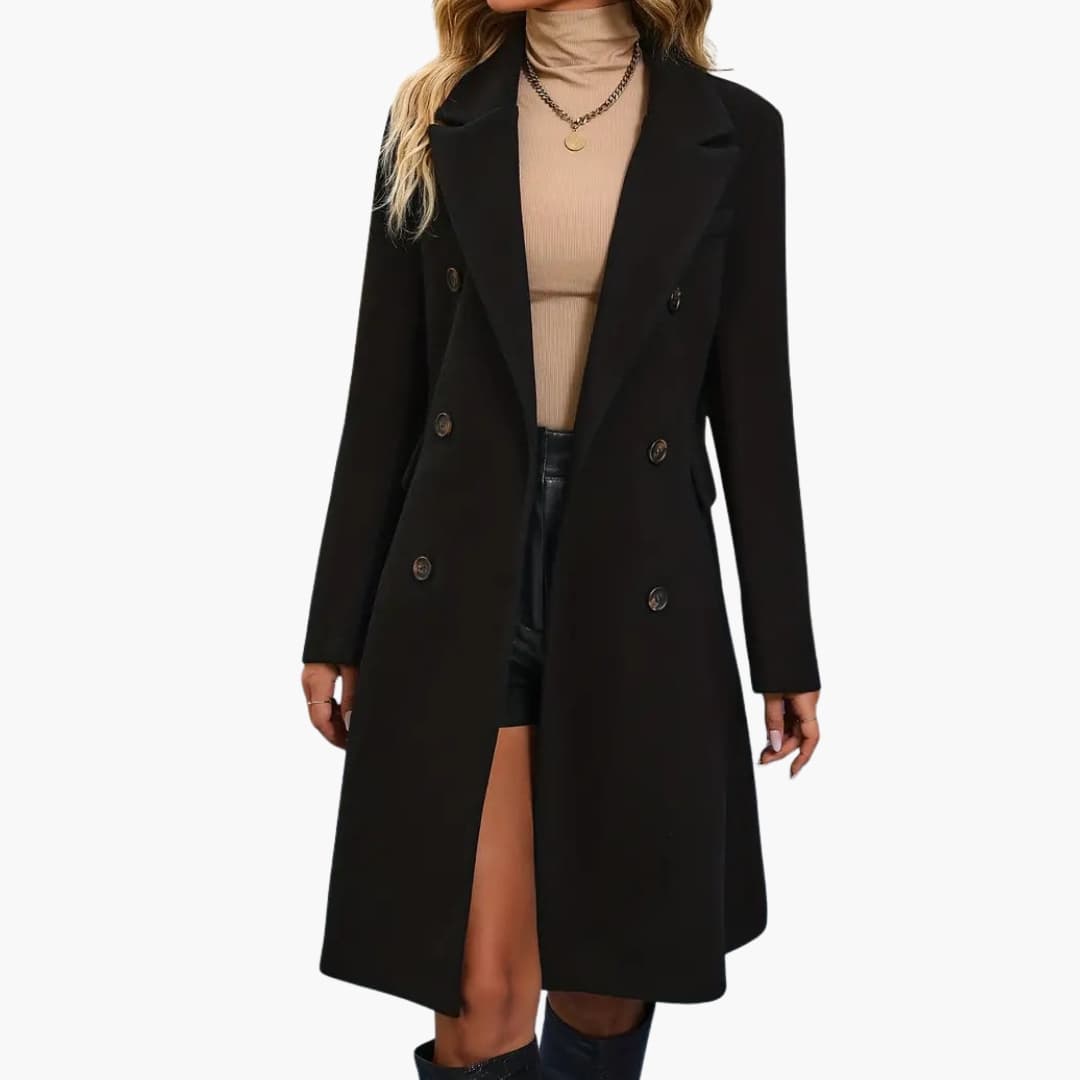 Manteau femme croisé avec col à revers et poches avant