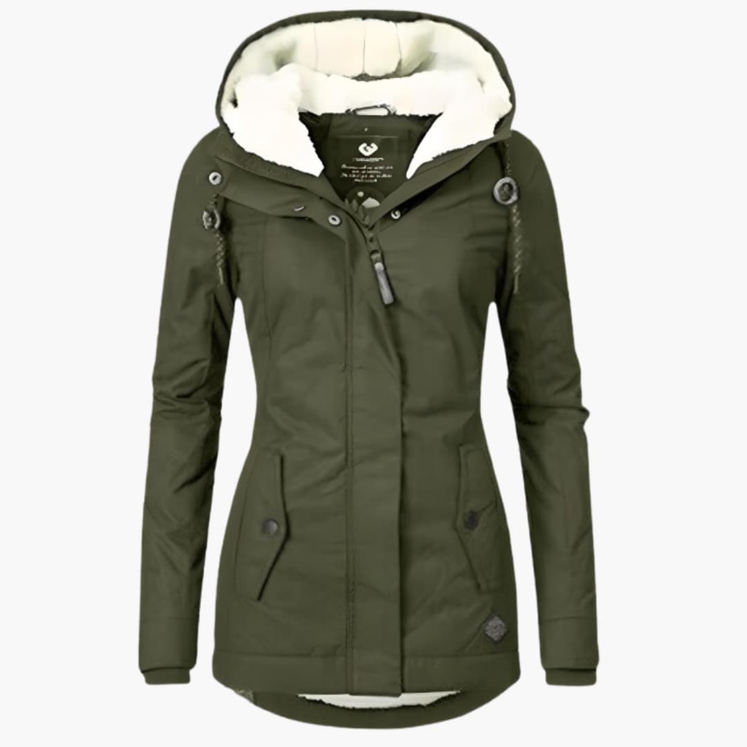 Manteau femme d’hiver avec capuche et doublure intérieure complète