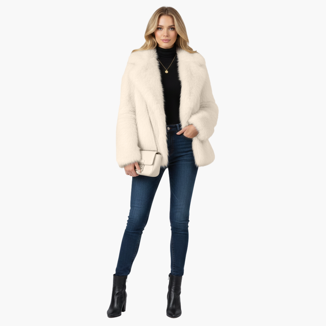 Manteau femme en fausse fourrure avec col à revers