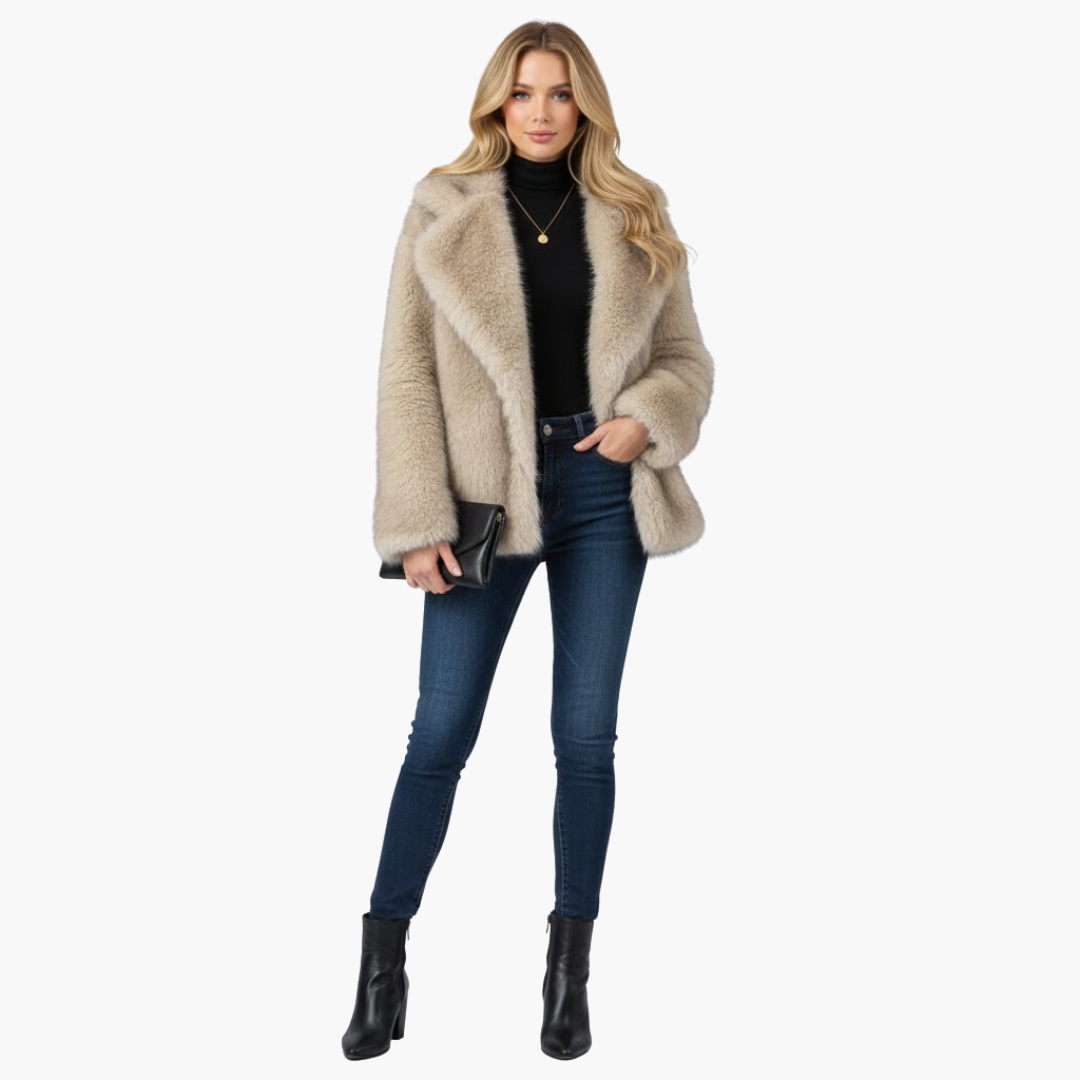 Manteau femme en fausse fourrure avec col à revers