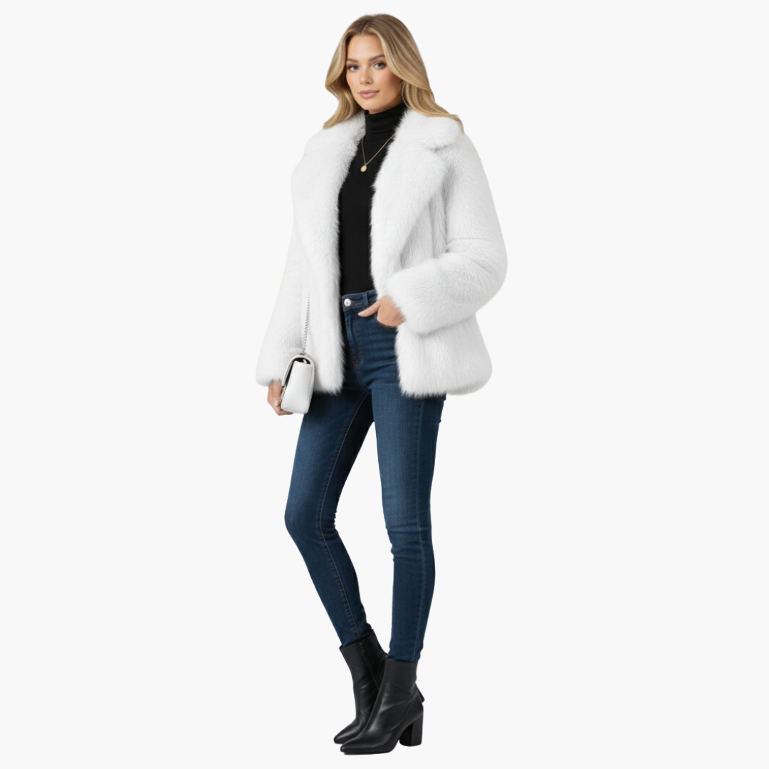 Manteau femme en fausse fourrure avec col à revers