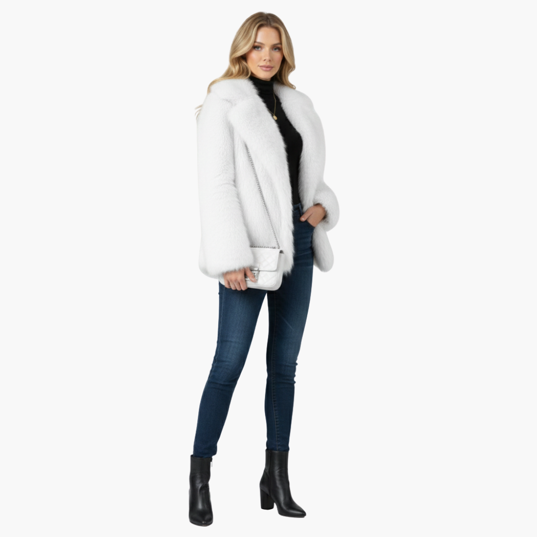 Manteau femme en fausse fourrure avec col à revers