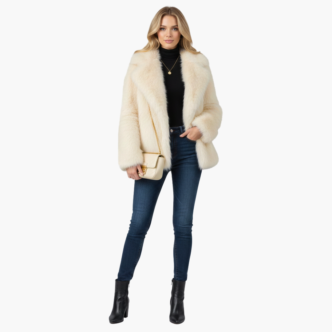 Manteau femme en fausse fourrure avec col à revers