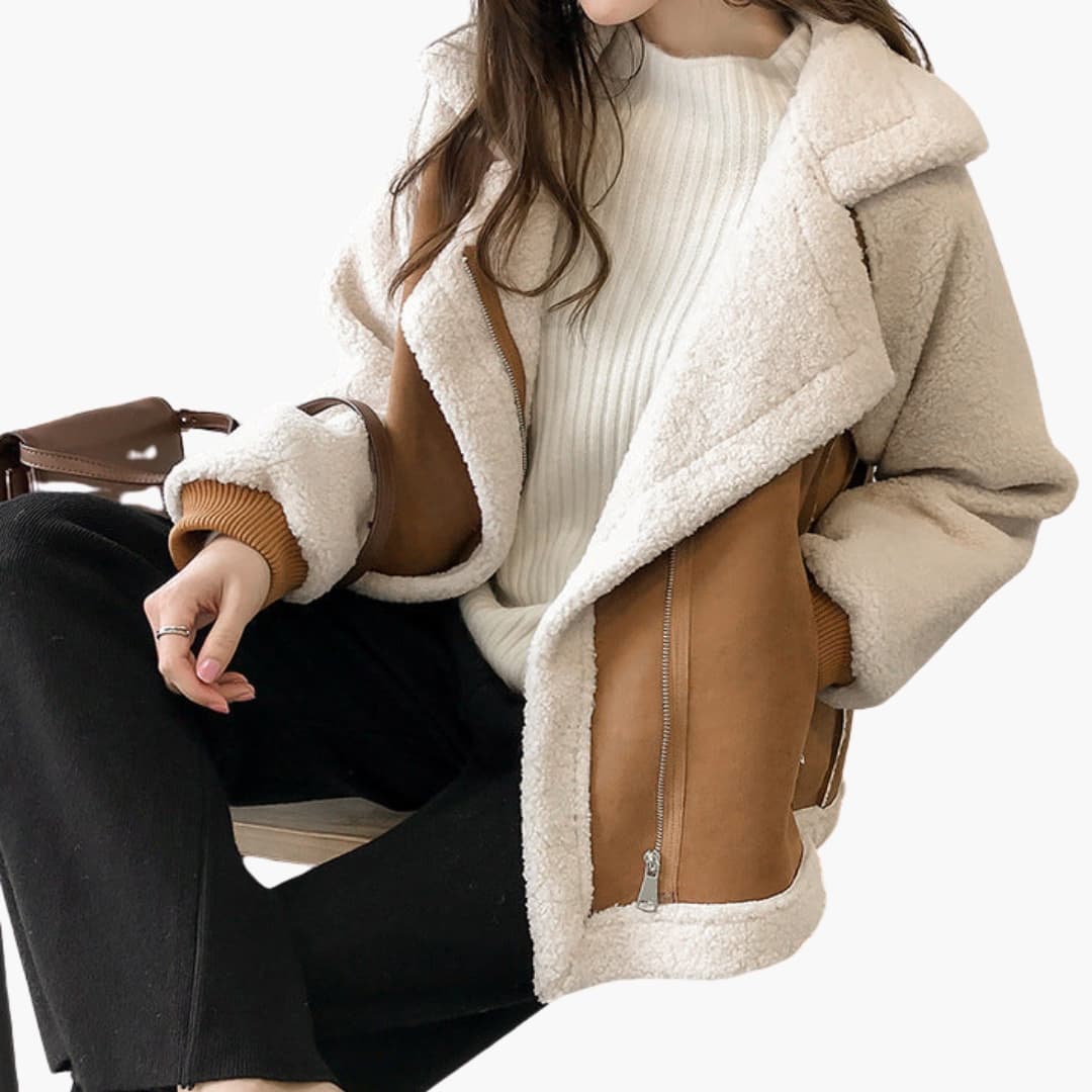 Manteau femme en peluche avec col large