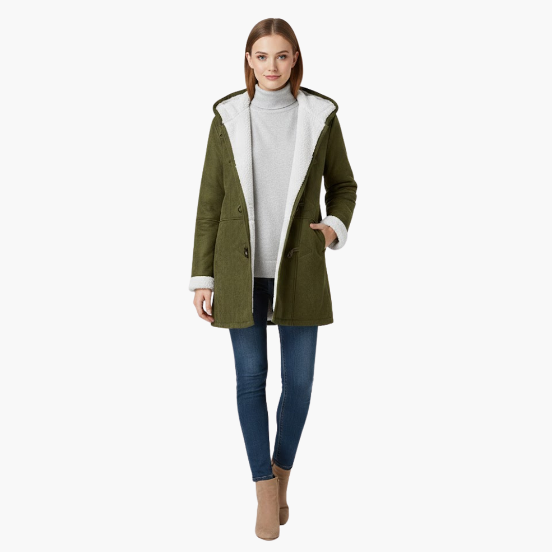 Manteau femme grande taille avec fermoir en corne et poches