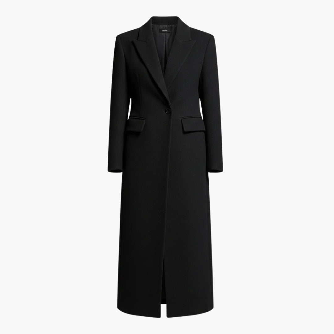 Cappotto donna lungo con collo a risvolto e tasche