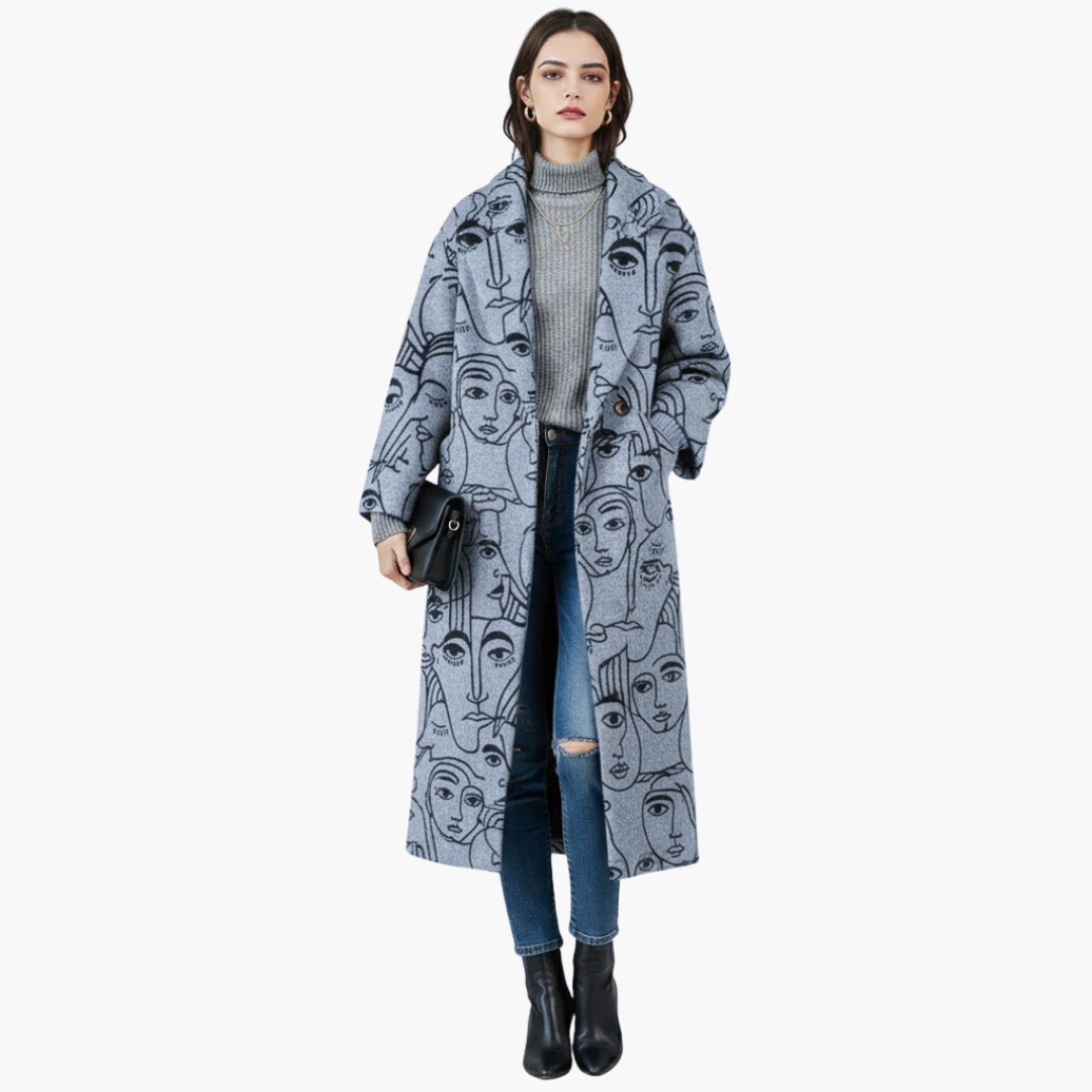 Manteau femme long avec col à revers et poches