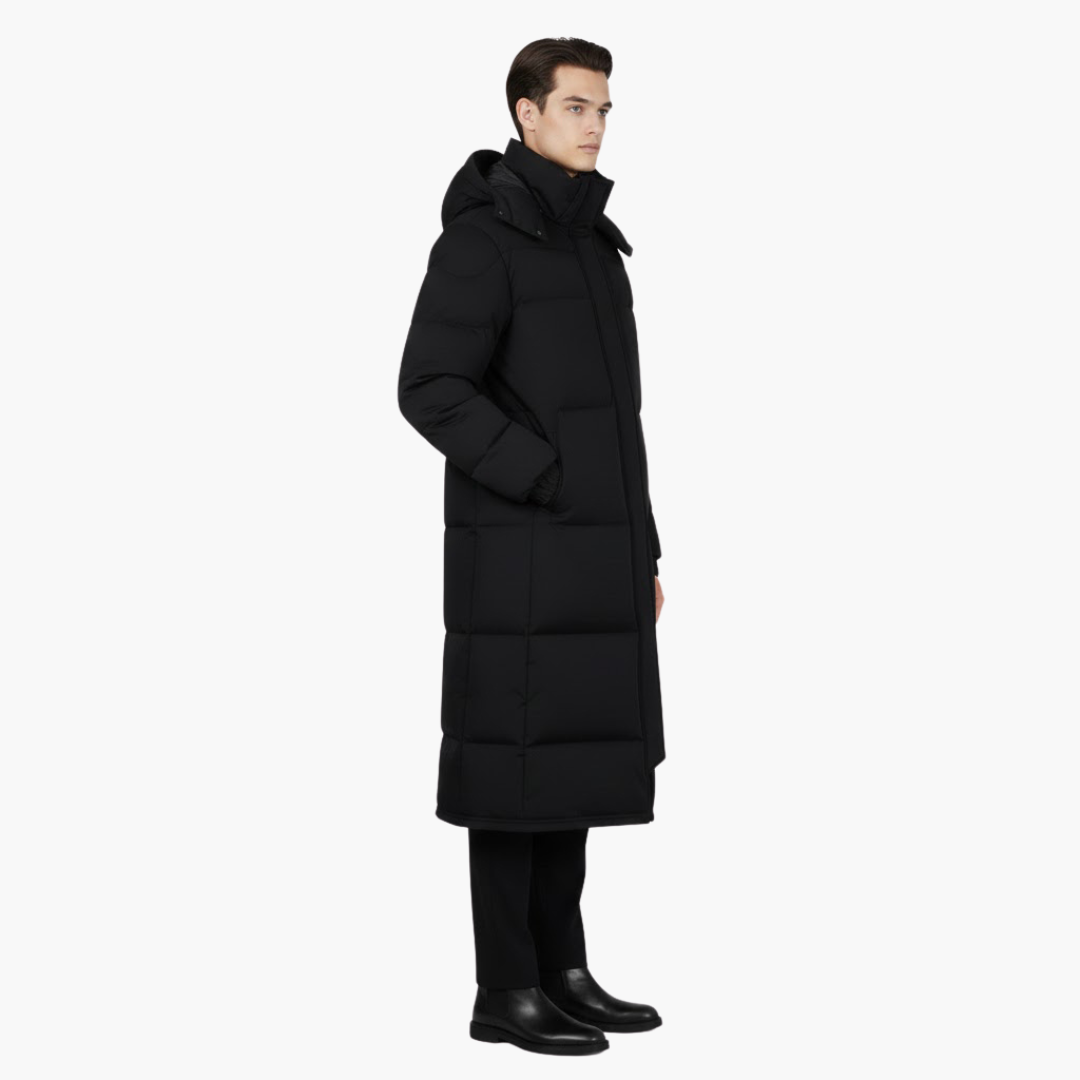 Manteau long homme avec capuche et fermeture zippée