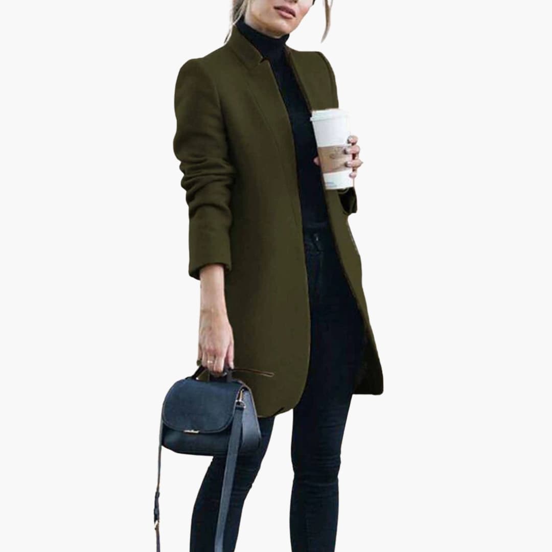 Manteau femme long coupe slim avec ouverture frontale