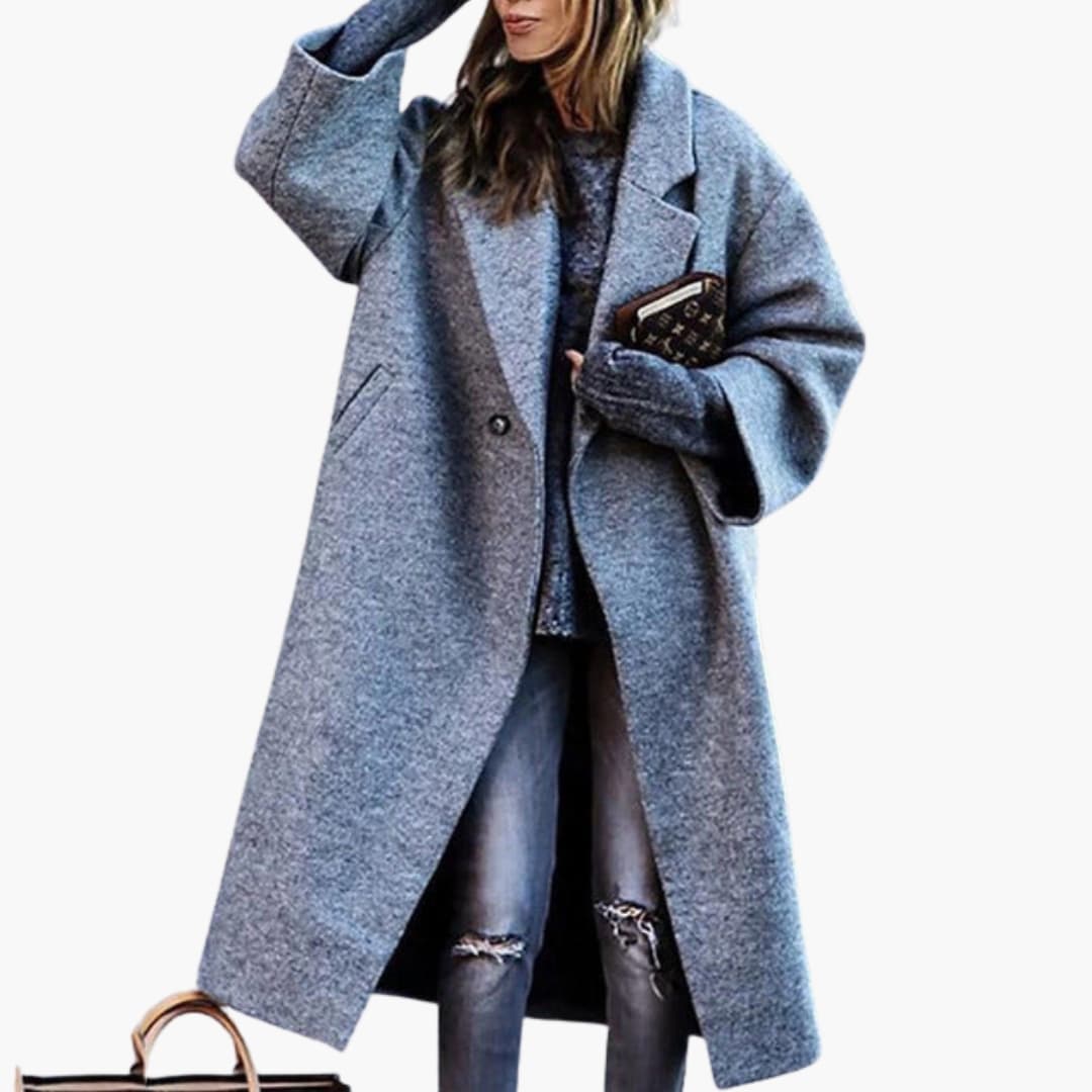 Manteau femme long avec col à revers et poches