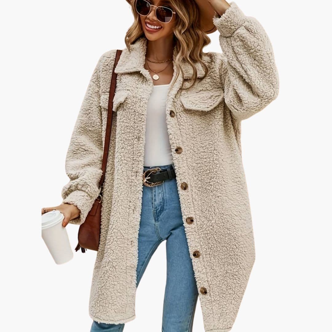 Manteau femme peluche oversize avec boutons devant