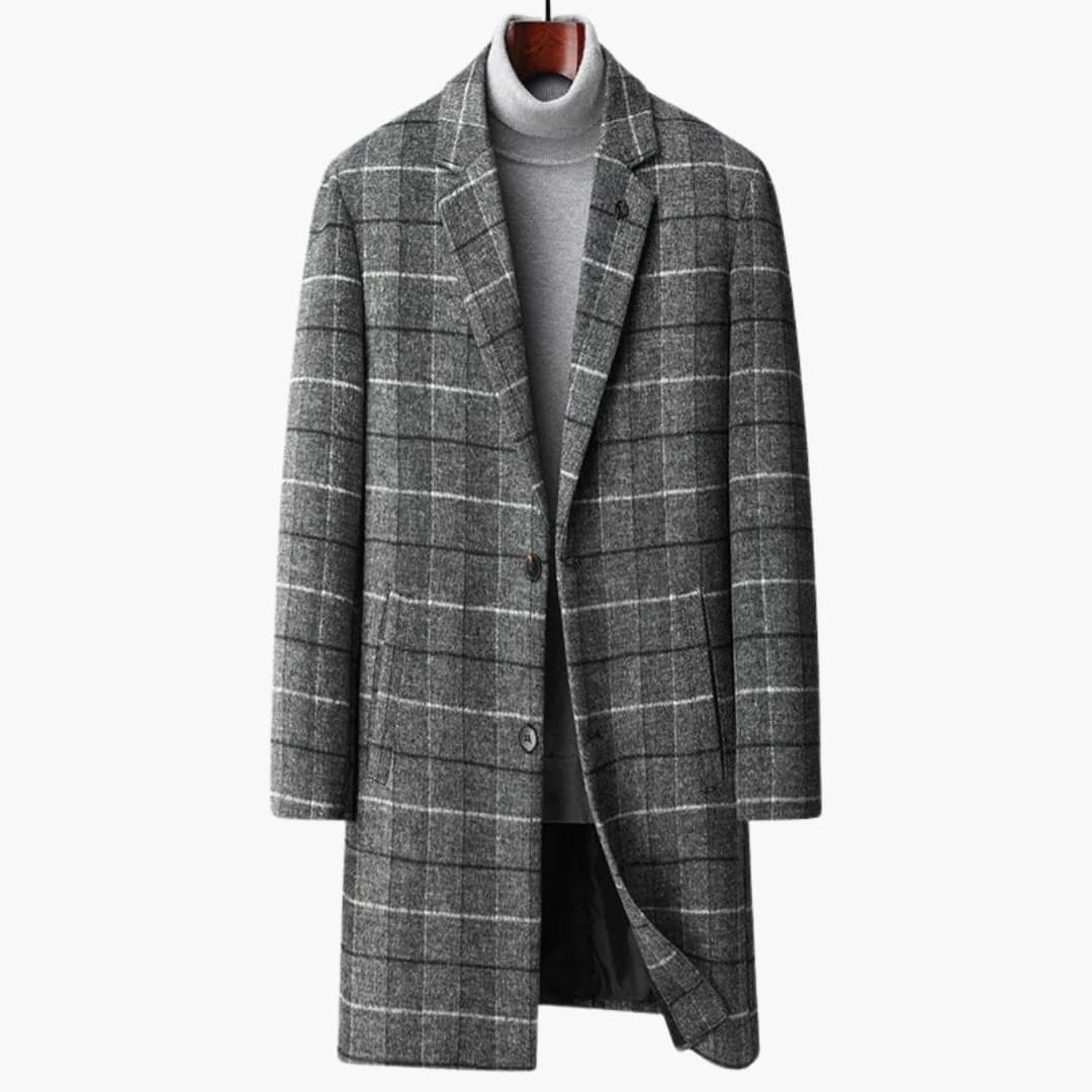 Manteau homme à carreaux avec col à revers et fermeture boutonnée