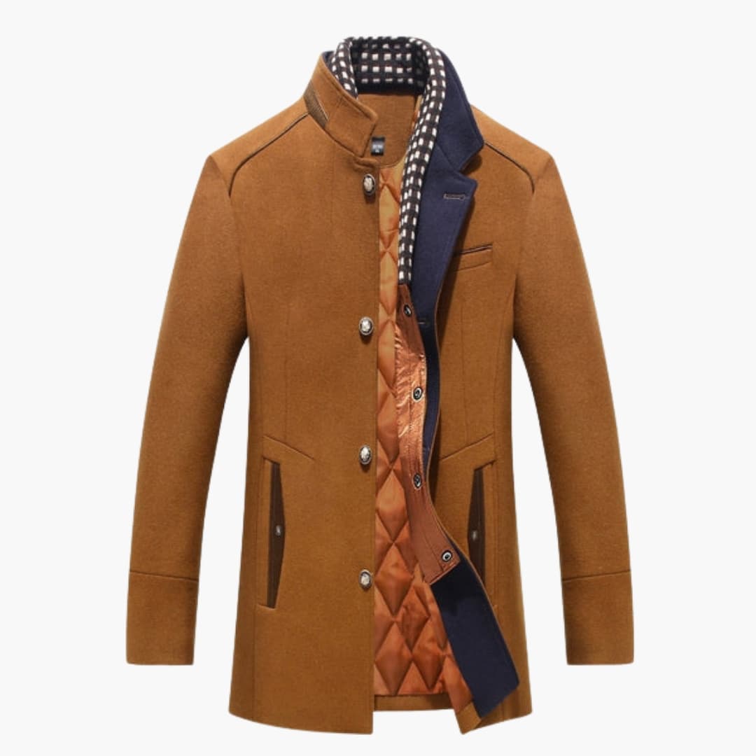 Manteau homme avec col montant et fermeture boutonnée