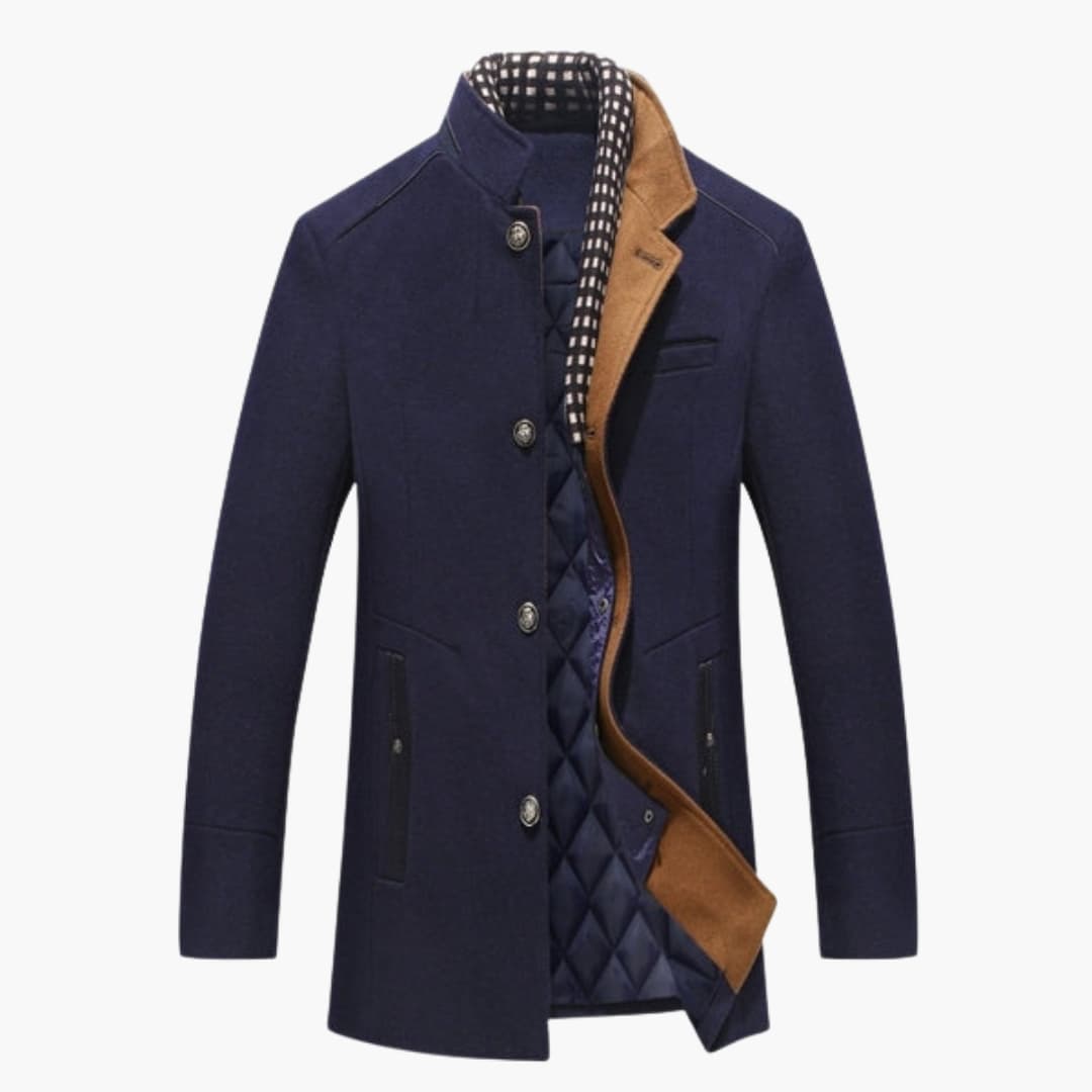 Manteau homme avec col montant et fermeture boutonnée