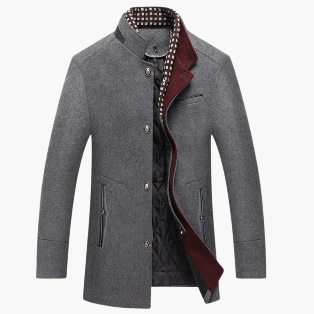 Manteau homme avec col montant et fermeture boutonnée