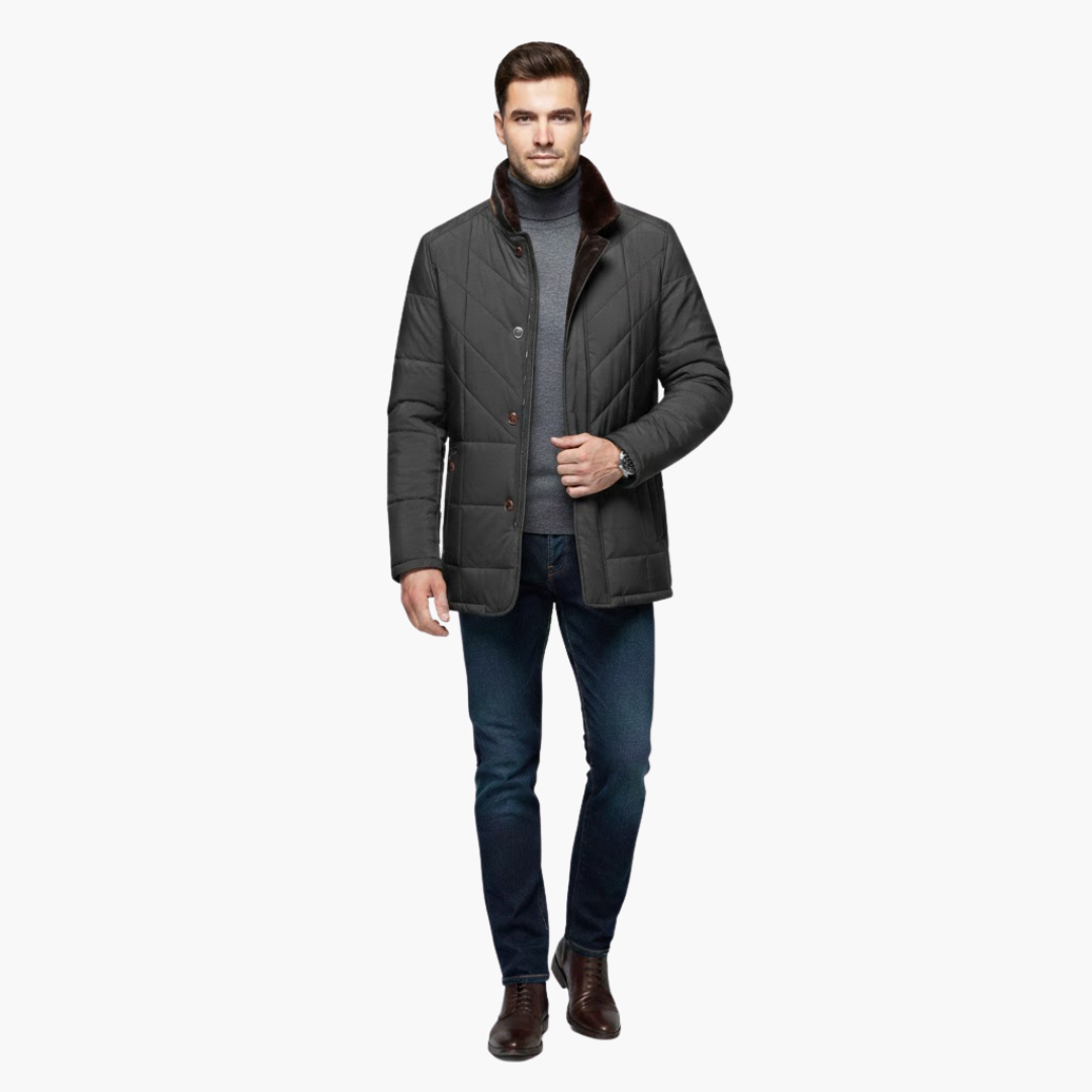 Cappotto uomo con collo alto e chiusura doppia