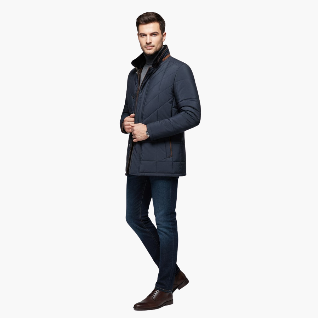 Cappotto uomo con collo alto e chiusura doppia