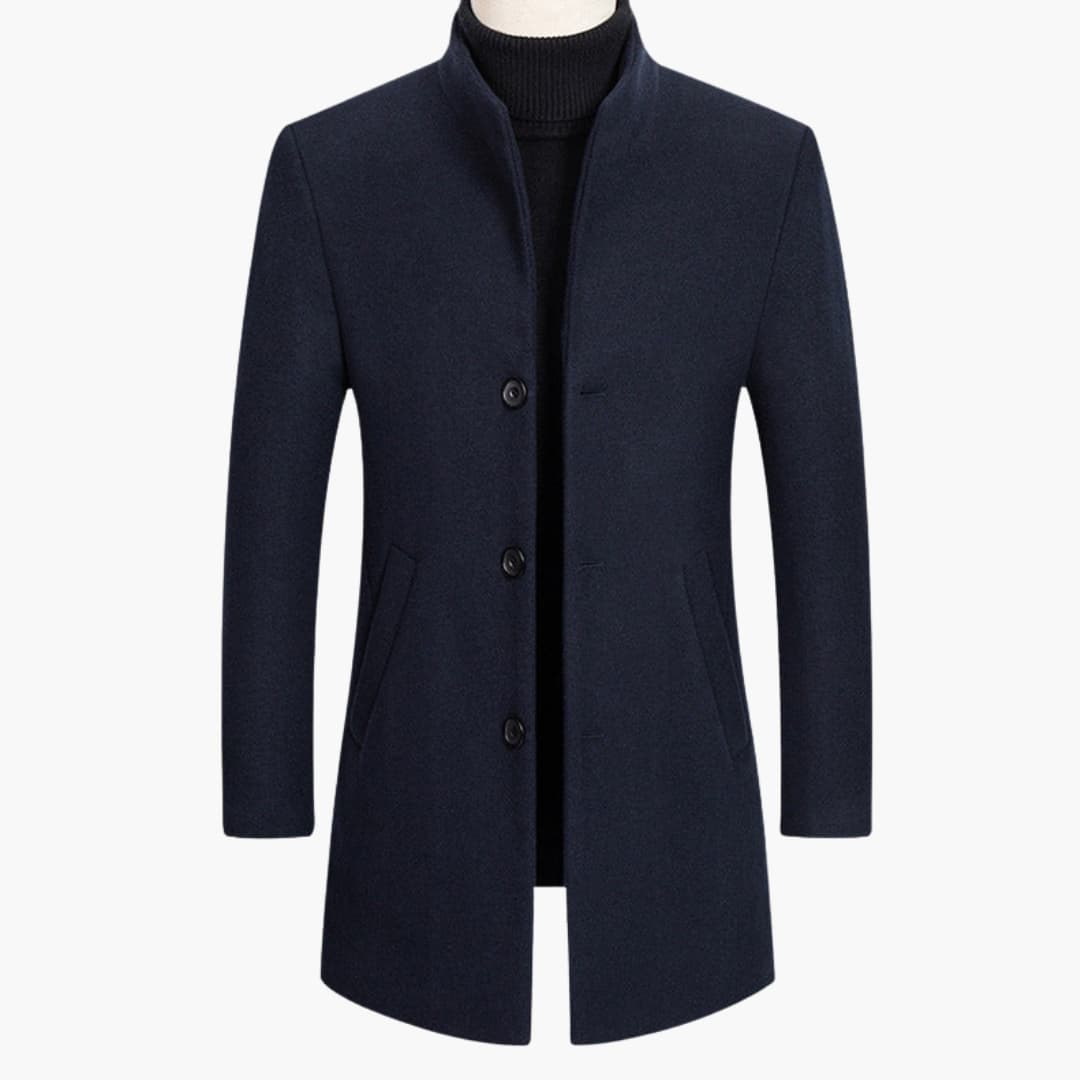 Manteau homme long à col montant avec poches latérales