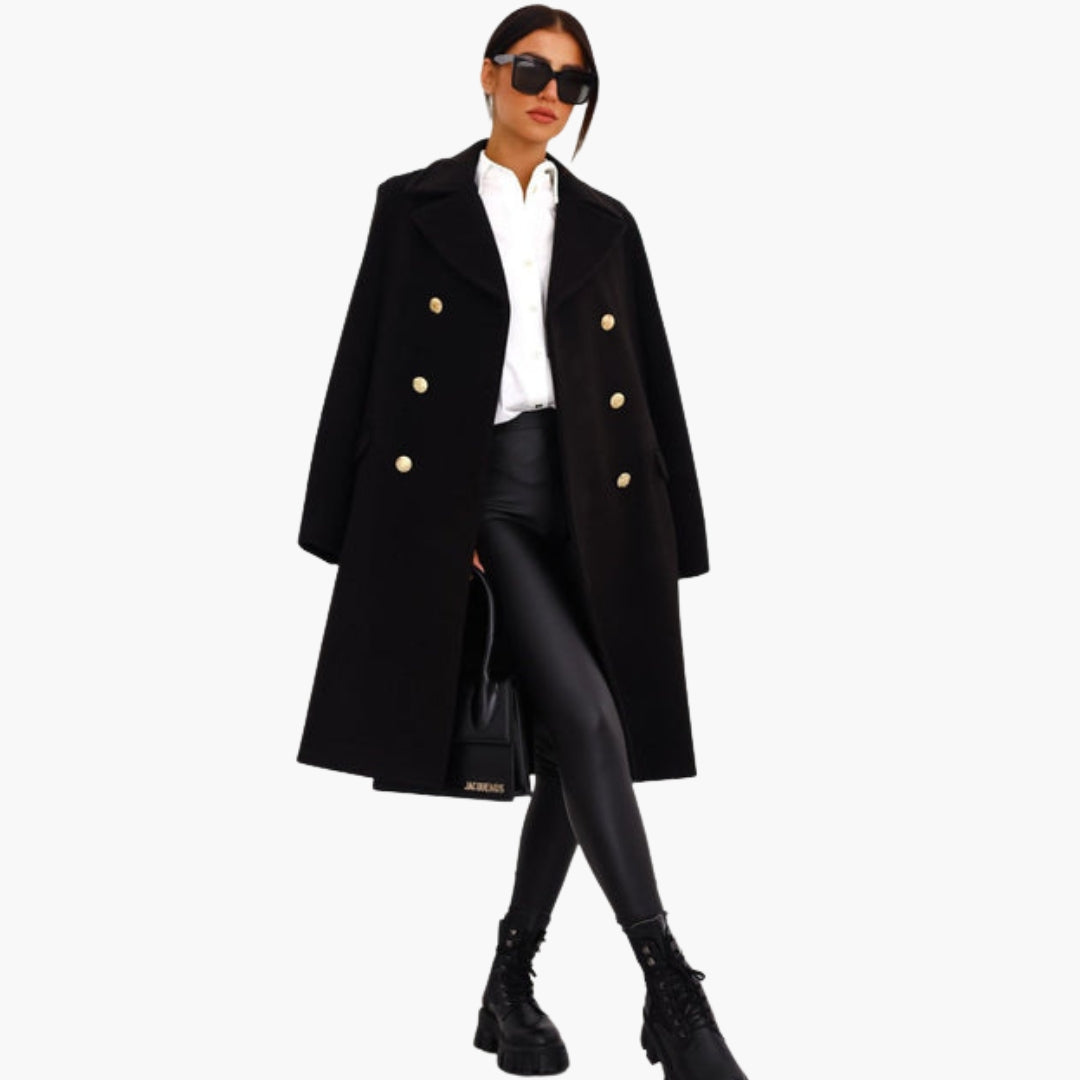 Manteau long femme à boutons et col à revers