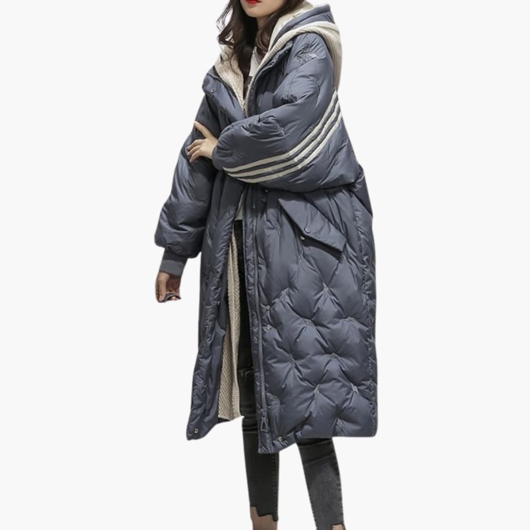 Manteau long femme à capuche avec fermeture zippée