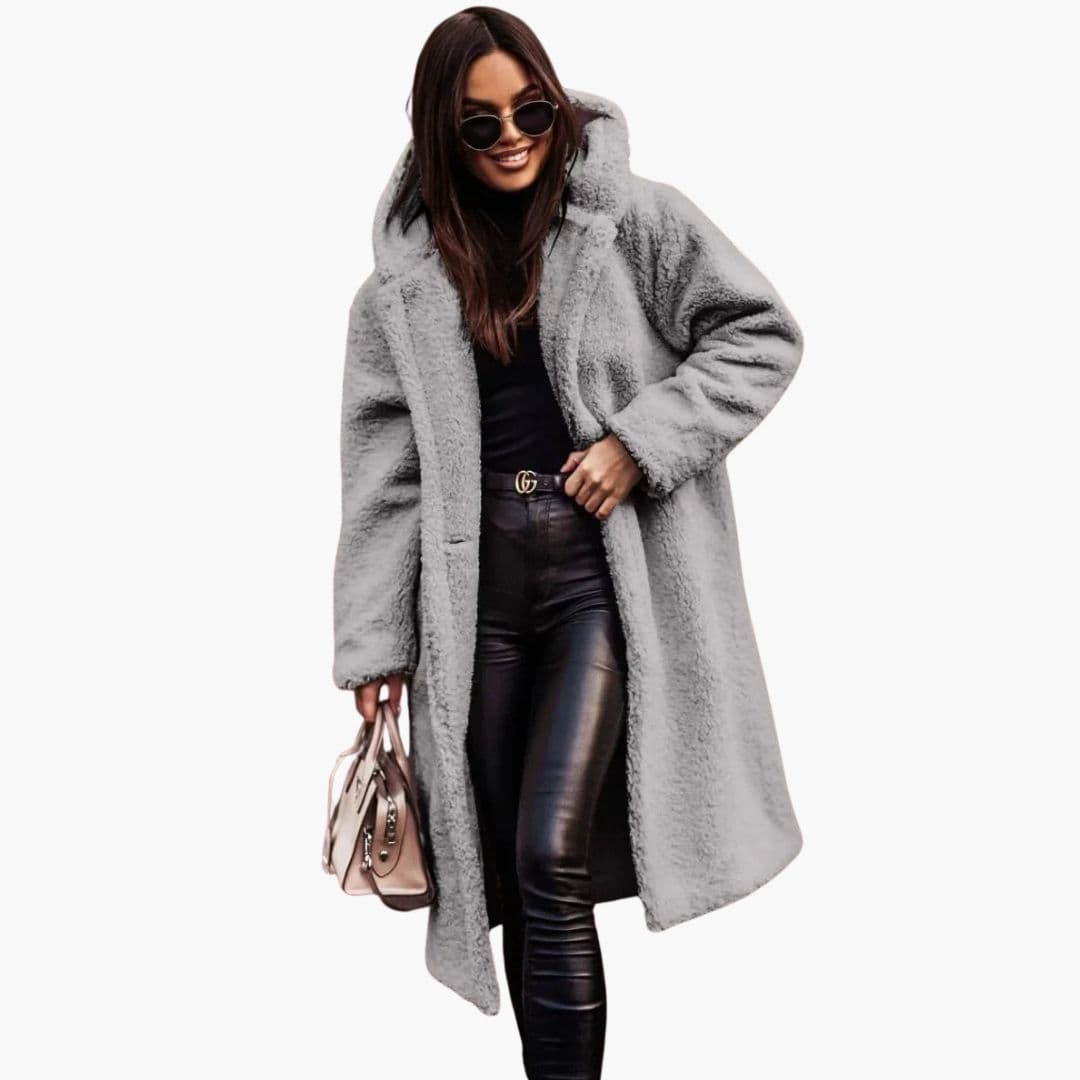 Manteau long femme à capuche avec poches