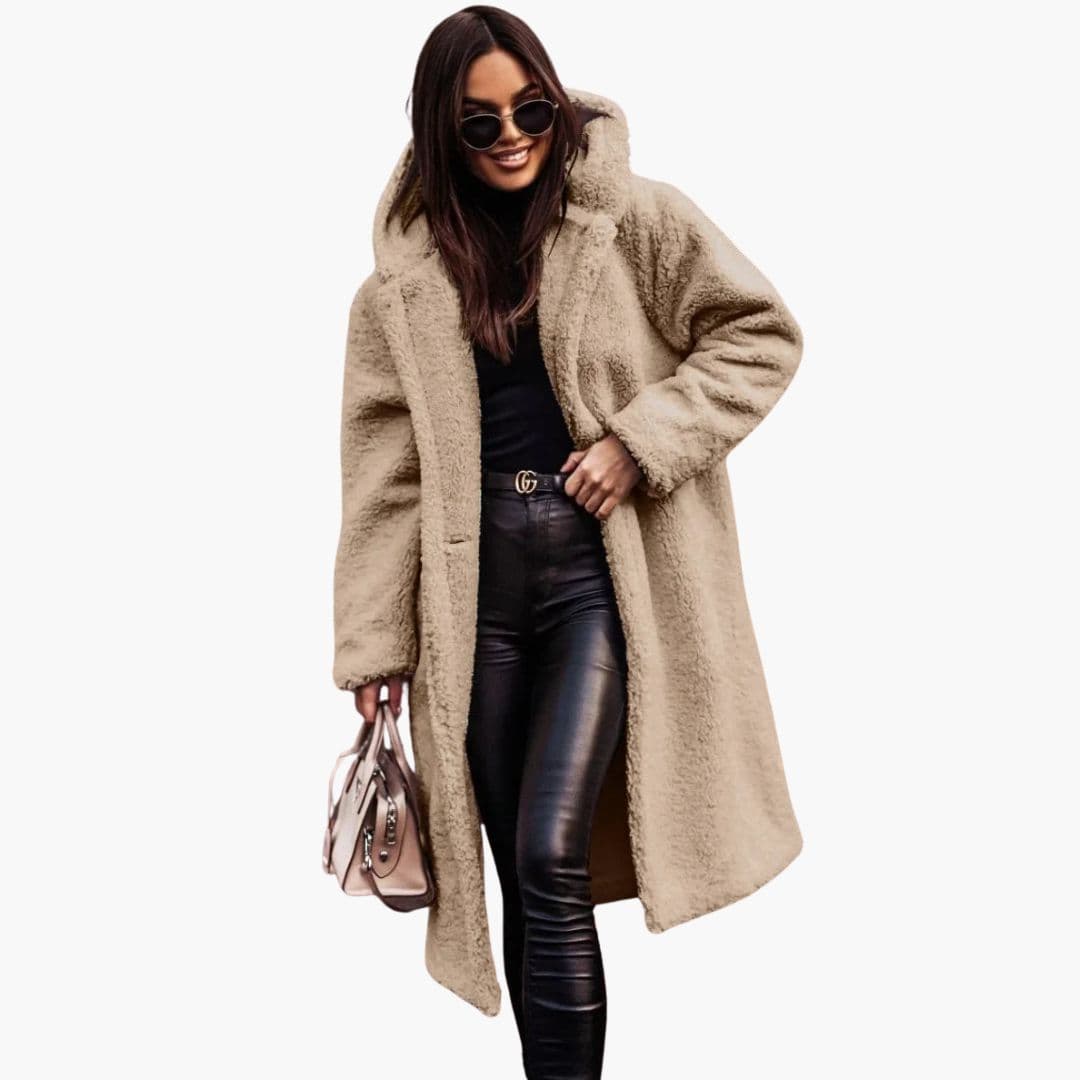 Manteau long femme à capuche avec poches