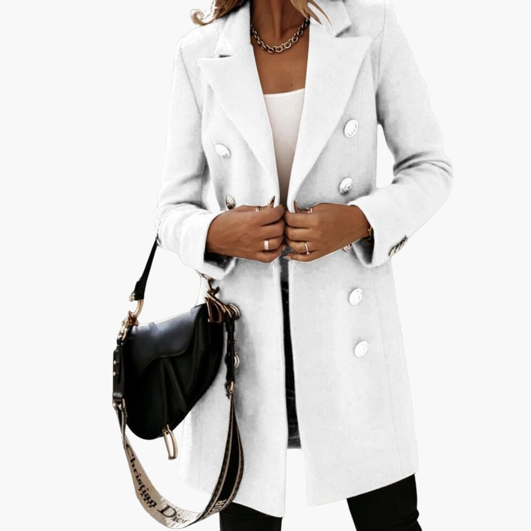 Manteau long femme à double boutonnage et col à revers