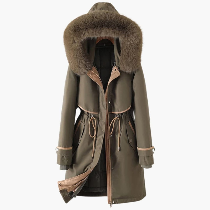 Manteau long femme avec capuche et cordon ajustable