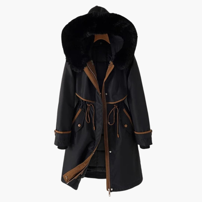 Manteau long femme avec capuche et cordon ajustable