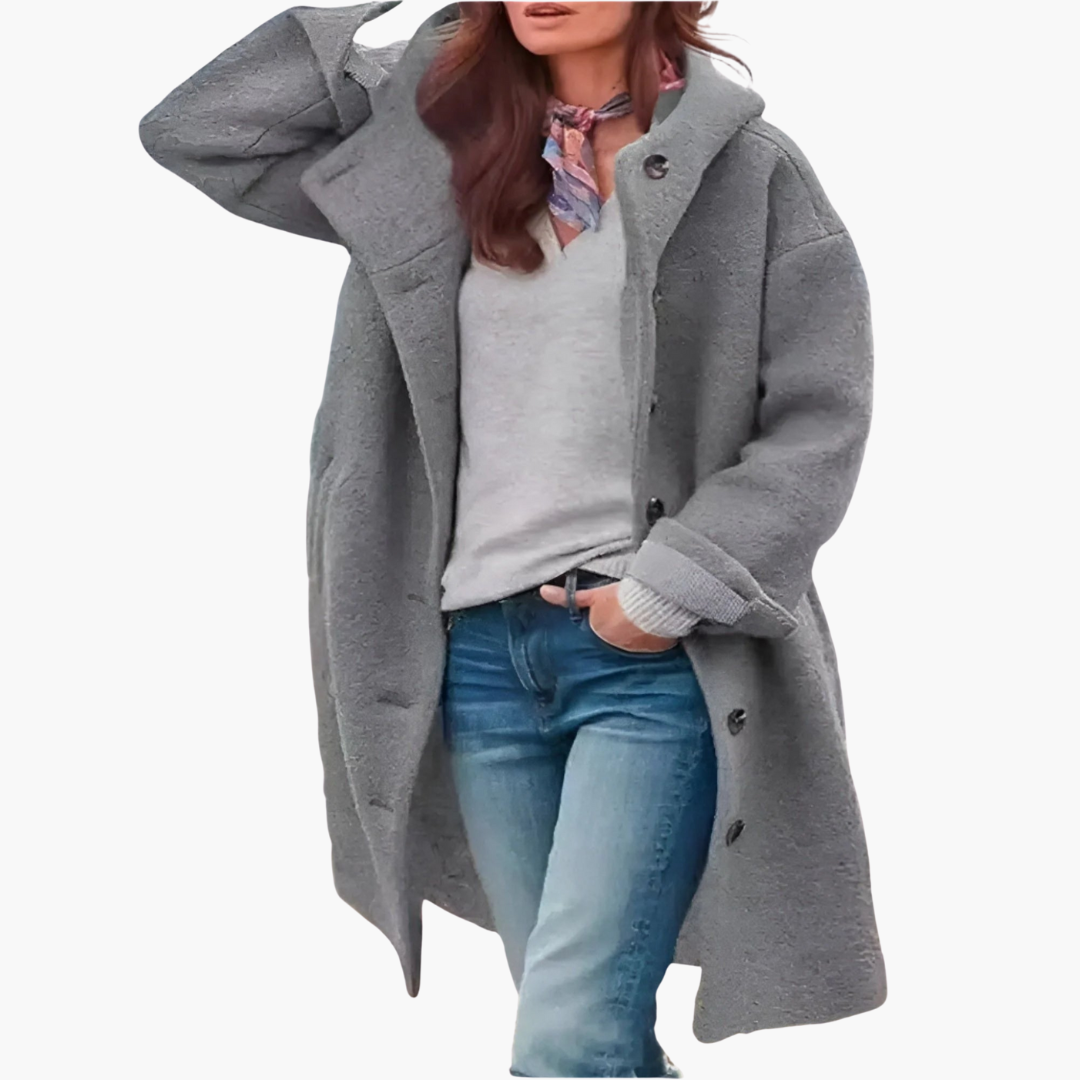 Cappotto lungo da donna con chiusura a bottoni e polsini risvoltati