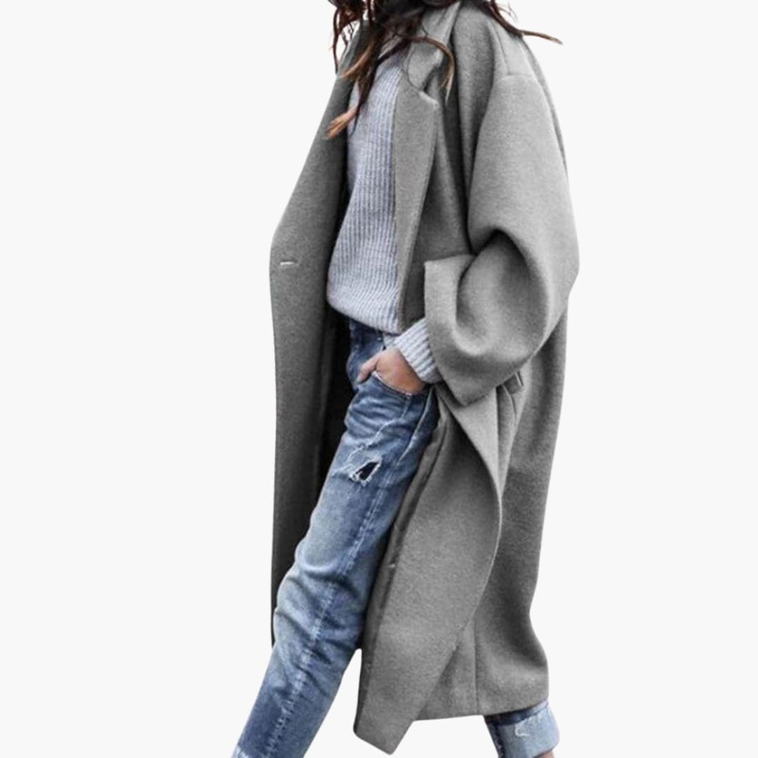 Manteau long femme avec ouverture frontale