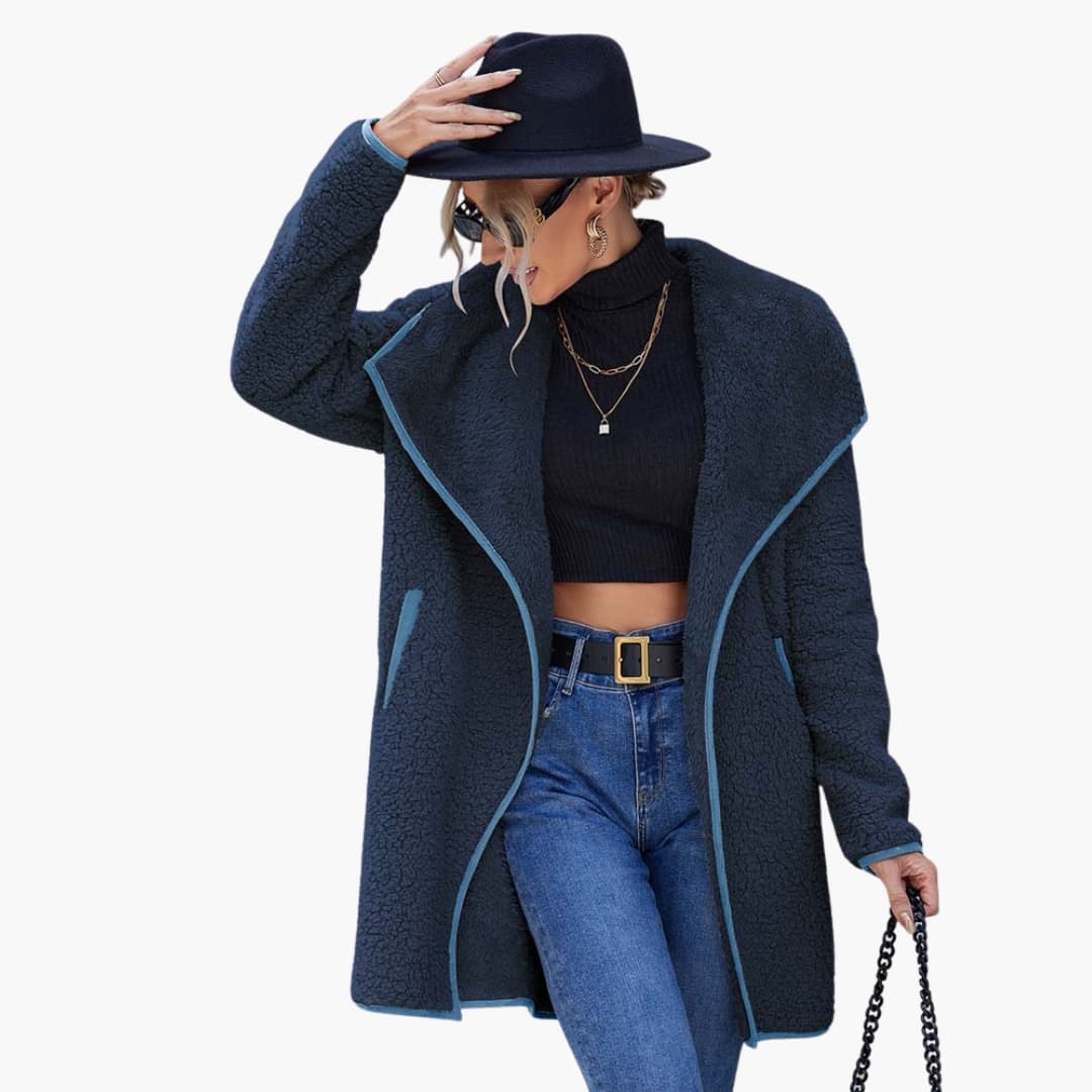 Manteau long femme d’hiver avec col à revers