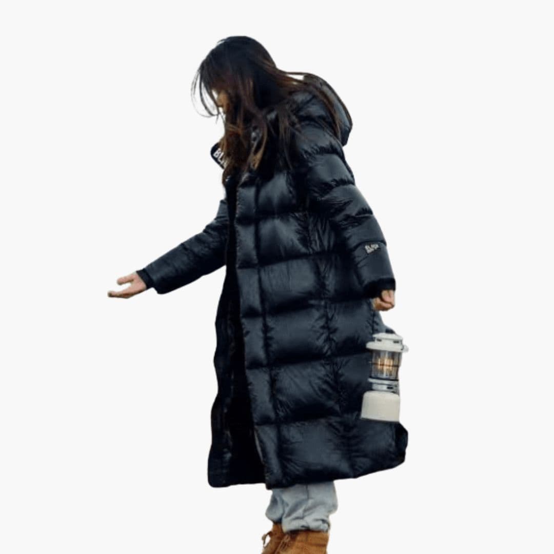 Manteau long femme en duvet avec capuche