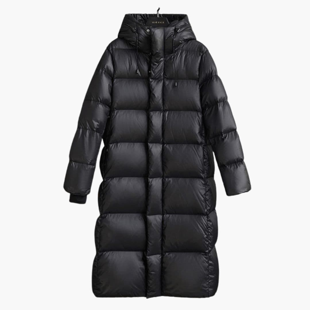 Manteau long femme en duvet avec capuche