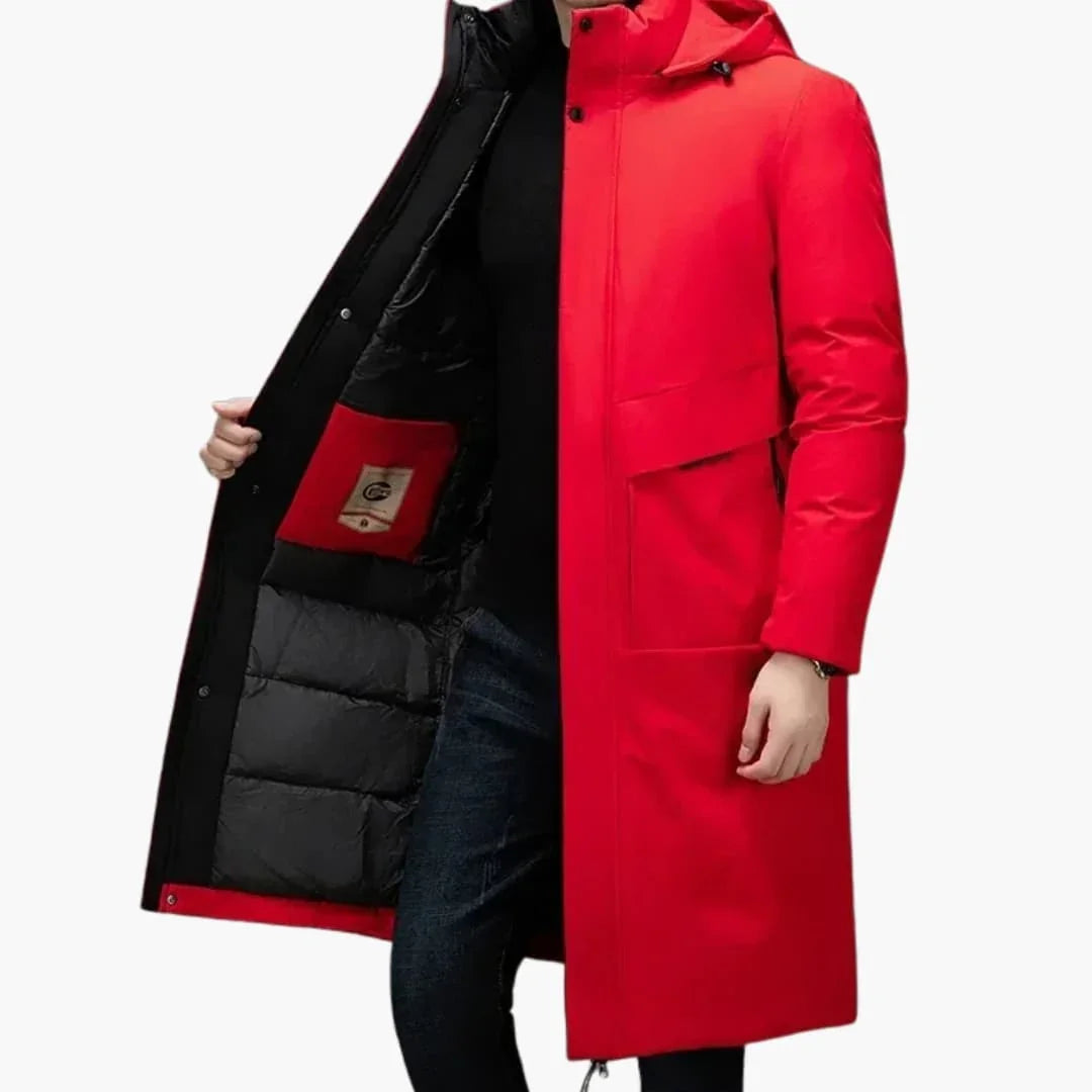 Manteau homme long avec capuche et fermeture zippée