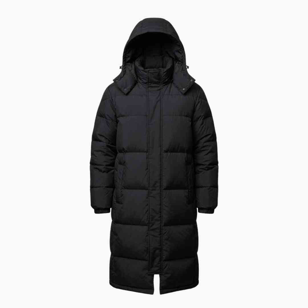 Cappotto lungo uomo con cappuccio e chiusura con zip