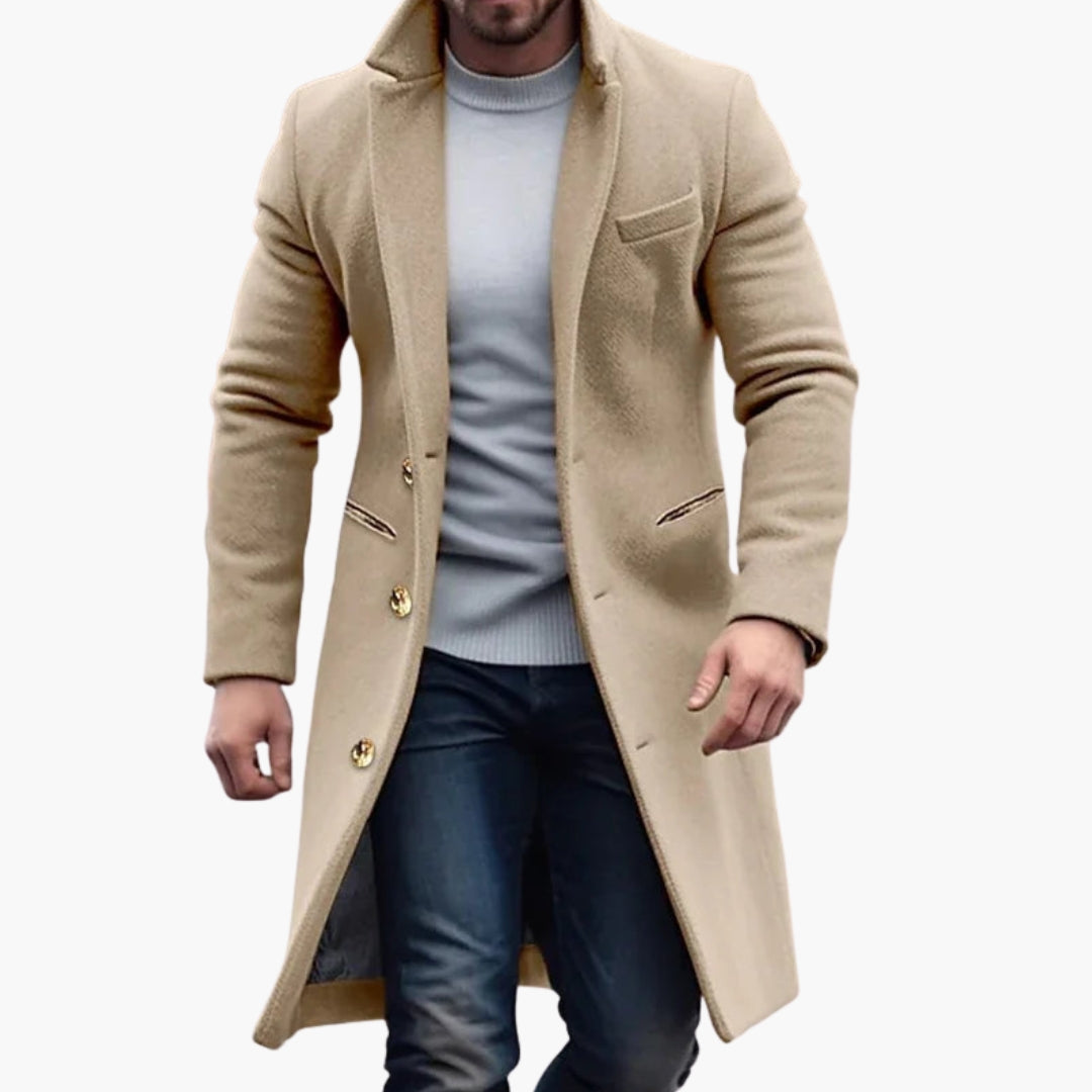 Manteau homme long avec col classique et boutons