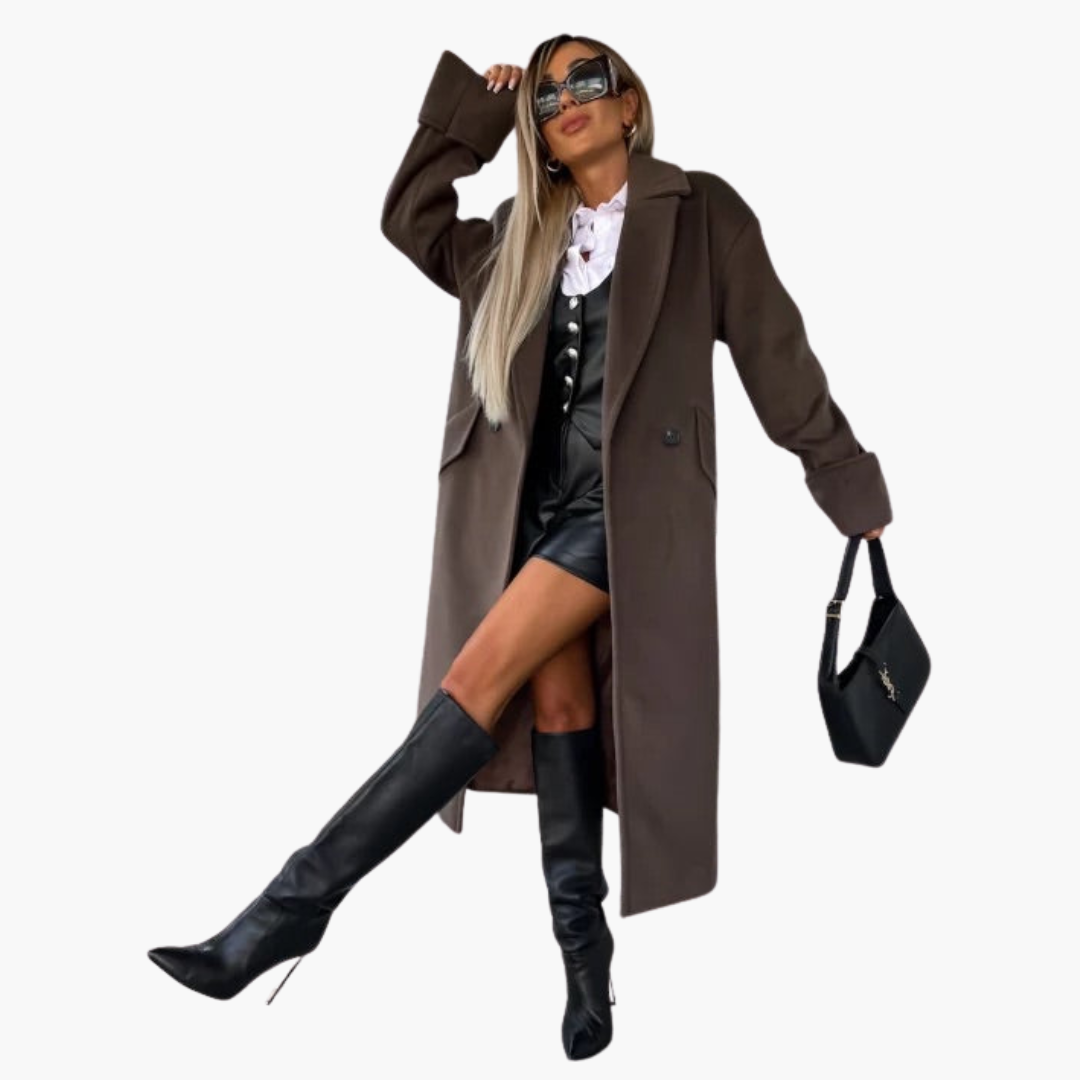 Manteau long pour femme avec col à revers et fermeture à boutons