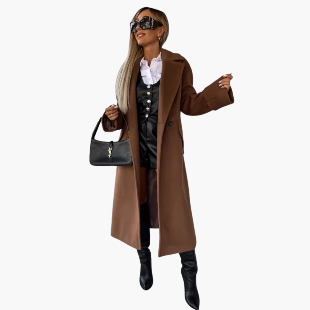 Manteau long pour femme avec col à revers et fermeture à boutons