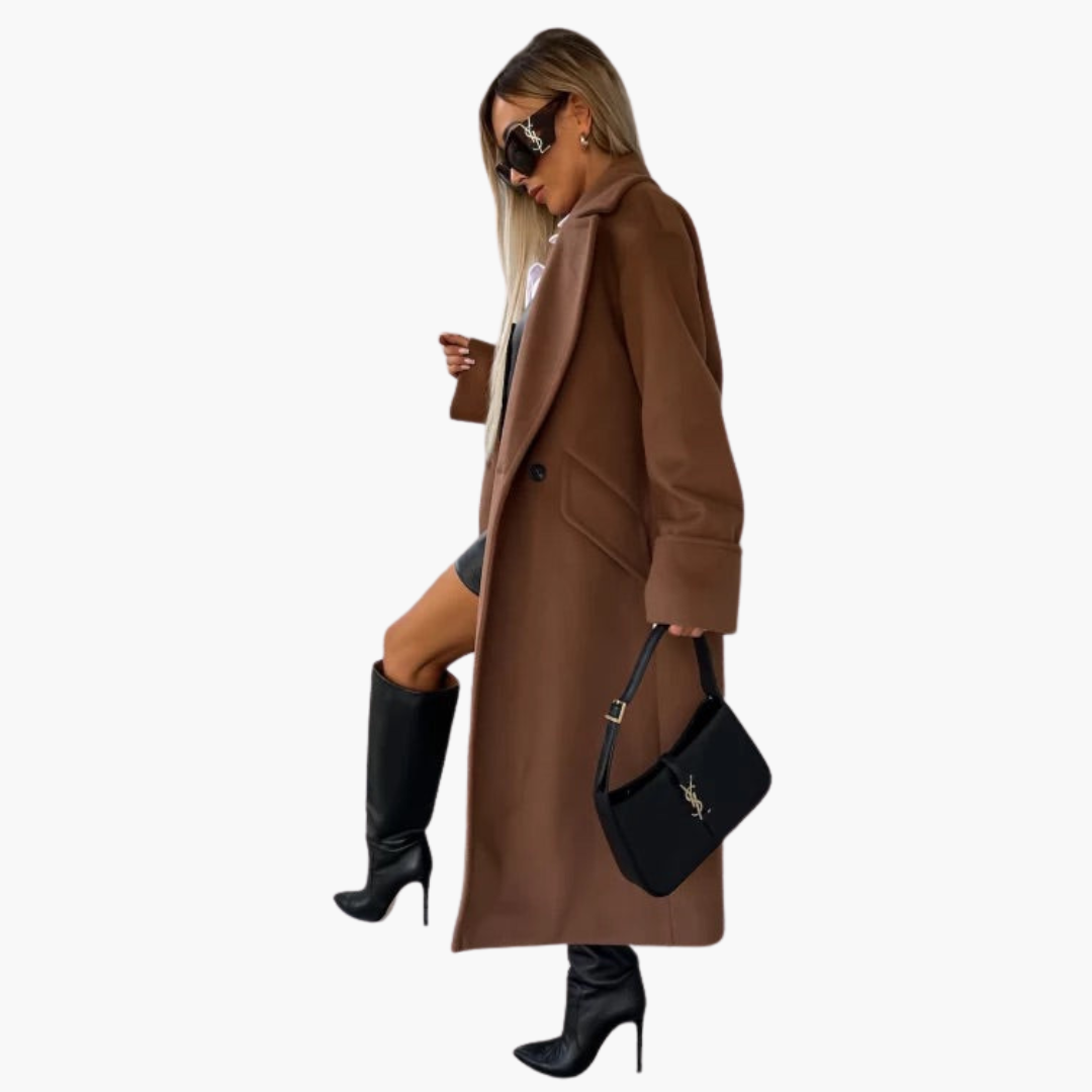 Manteau long pour femme avec col à revers et fermeture à boutons